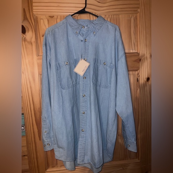 NWT Robert Stock Denim Shirt Mens L Long Sleeve Button Up 100% Cotton Blue - Picture 1 of 5